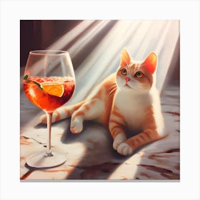 Aperol Spritz Cat With A Glass Of Wine Canvas Print