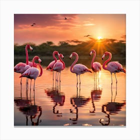 Flamingos At Sunset art print 5 Canvas Print