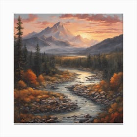 A Landscape Painting Of A Mountain Range At Sunset Canvas Print