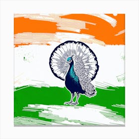 Peacock On Indian Flag Canvas Print