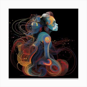 Abstract, Blue, Woman Portrait, "Active Mind" Canvas Print