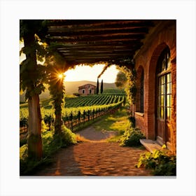 Picture A Charming Italian Winery Nestled Among Rolling Hills Of Lush Vineyards With The Golden Glow Canvas Print