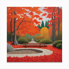 Japanese Zen Garden During Autumn Style of David Hockney 2 Canvas Print