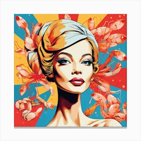 Woman With Shrimp On Her Head Canvas Print