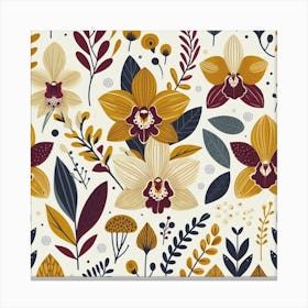 Scandinavian style,Pattern with yellow and burgundy Orchid flowers Canvas Print