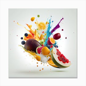 Colorful Fruit Splash On White Background Canvas Print