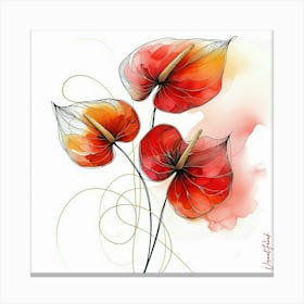 Red Anthuriums Flowers IV. Canvas Print