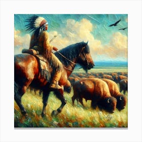 Native American Indian And Buffalos 2 Copy Canvas Print