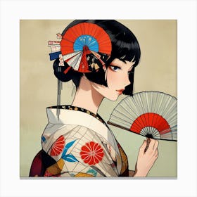 Japanese woman with fan Canvas Print