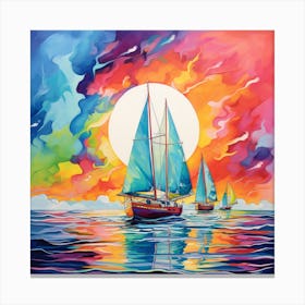 Sailboats At Sunset 5 Canvas Print