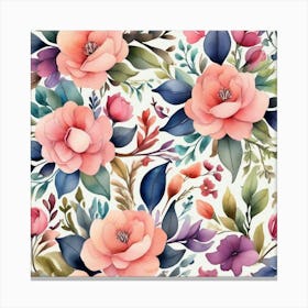 Watercolor Floral Pattern Art Print 2 Canvas Print