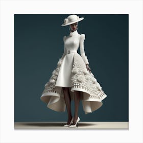 Fashion Model In White Dress Canvas Print