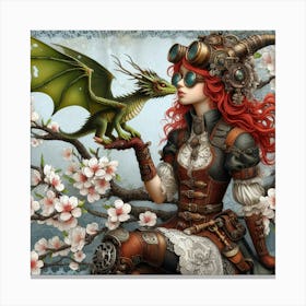 Steampunk Girl With Dragon Canvas Print
