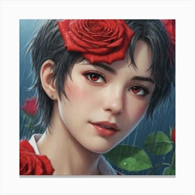 Girl With Red Roses Canvas Print