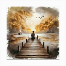 Of A Man Sitting On A Dock Canvas Print