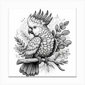 Line Art Cockatoo parrot 1 Canvas Print