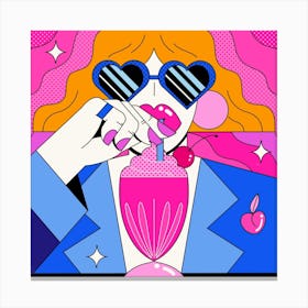 Milkshake Blue & Pink Square Canvas Print
