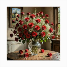 Red Roses In A Vase Lienzo