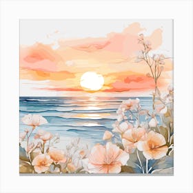 Sunset With Flowers Canvas Print