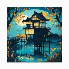 Asian House In Autumn Canvas Print