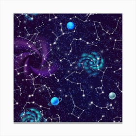 Realistic Night Sky Poster With Constellations Canvas Print