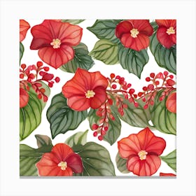 Botanical Wall Art Flowers Red Begonias Leaves #3 Canvas Print