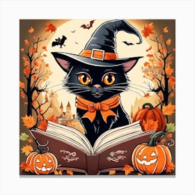 Cute Cat Halloween Pumpkin (56) Canvas Print