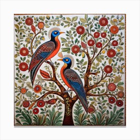 Birds On A Tree Madhubani Painting Indian Traditional Style 4 Canvas Print
