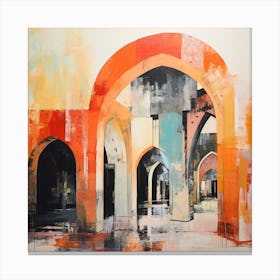 Abstract Contemporary Art Print - Orange Archways Canvas Print