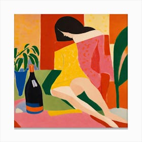 Woman With A Bottle Of Wine Canvas Print