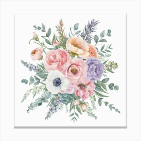 Watercolor Flowers Bouquet wall art  Canvas Print