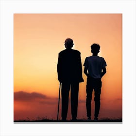 Silhouette Of Father And Son At Sunset Canvas Print