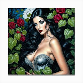 Sexy Woman With Roses Canvas Print