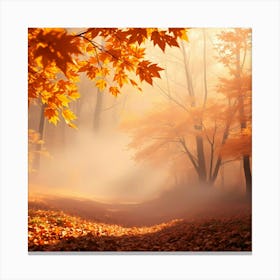 Autumn Forest With Fog Canvas Print