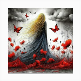 Poppies And Butterflies 6 Canvas Print