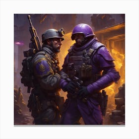 Two Soldiers In Purple Uniforms Canvas Print