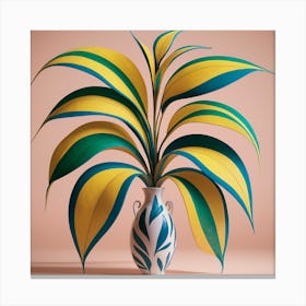 Vibrant Foliage Stylized Plant In Patterned Vase (2) Canvas Print