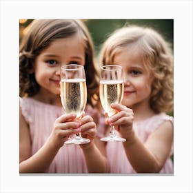 Two Little Girls Holding Champagne Glasses Canvas Print