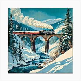 An Advertising Poster Cutout Style Featuring An Antiquated Steam Train Dynamically Crossing A Curv 2 2 Canvas Print