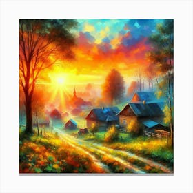 Sunset In The Village Canvas Print