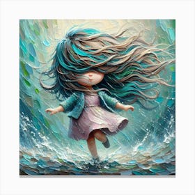Dreamy Rainstorm Mystery Girl Oil Painting Canvas Print