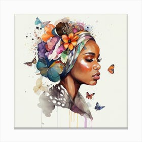Watercolor Floral Muslim African Woman #3 Canvas Print