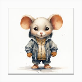 Watercolour Cartoon Mouse In A Hoodie 2 Canvas Print