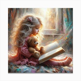 Little Girl Reading A Book 12 Canvas Print