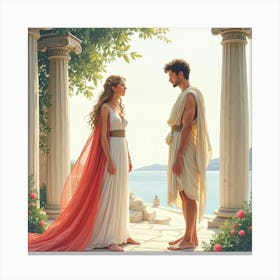 Watercolor The Story Of Eros And Psyche In A Dreamy Greek Setting 1 Canvas Print