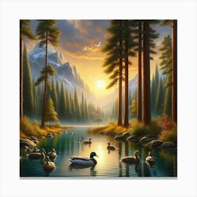 Ducks In The Lake Canvas Print