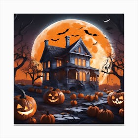 Halloween House With Pumpkins 6 Canvas Print