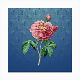 Vintage Gallic Rose Botanical on Bahama Blue Pattern n.2542 Canvas Print