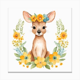 Floral Baby Kangaroo Nursery Illustration (11) Canvas Print