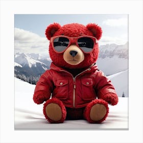 Illustration d'un ourson rouge avec une lentille de ski Canvas Print